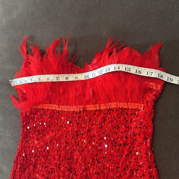 Women’s Short Red Strapless Sequined BodyCon Party Dress with Feathers Size L - Picture 11 of 16